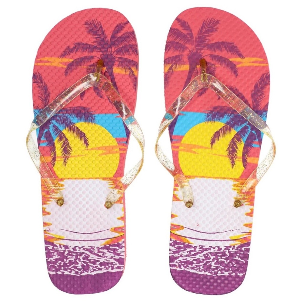 Colorful Palm Tree Flip Flops